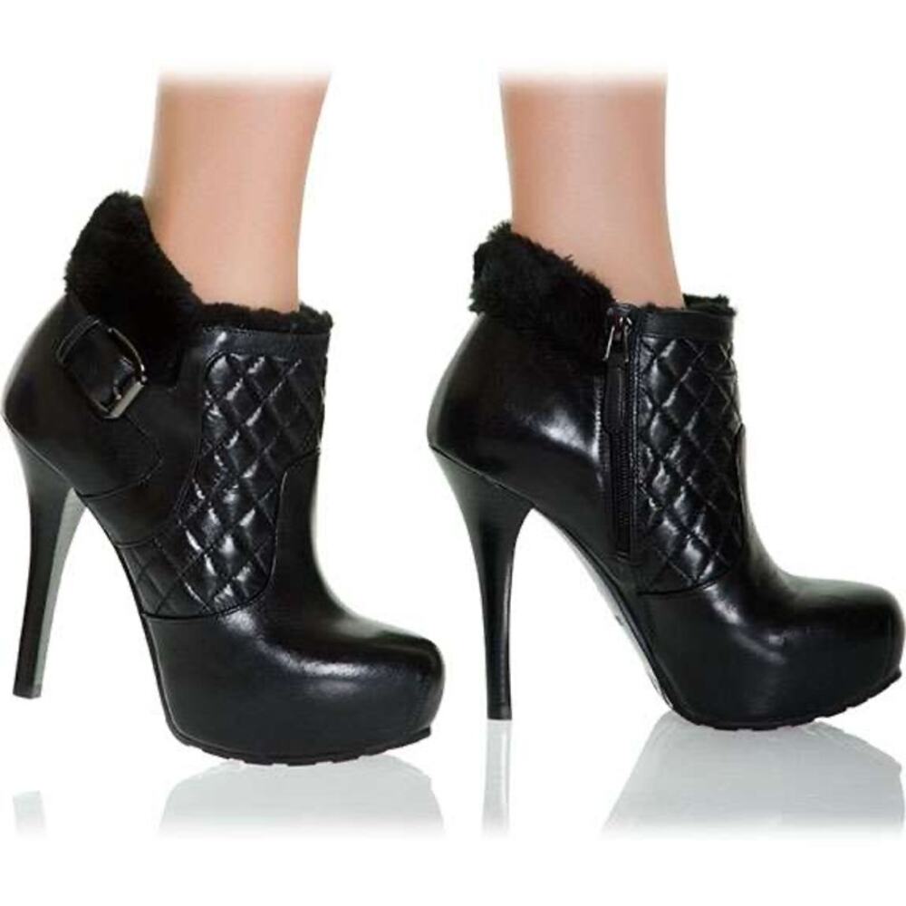 GUESS Omelda black leather quilted fur ankle stiletto platform heels Boots Sz 7